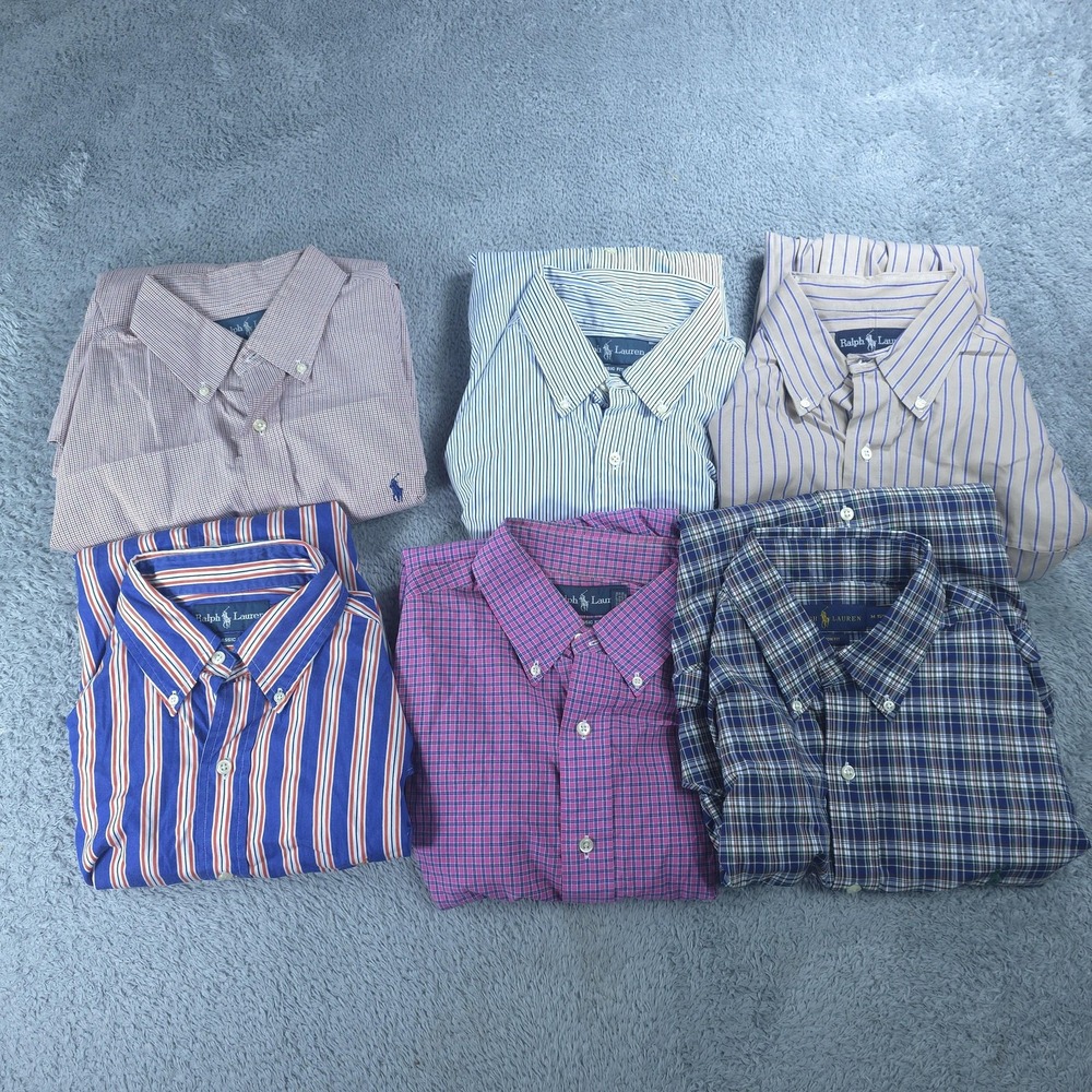 Ralph Lauren Shirts Mens M/L Multicolor Striped Plaid Cotton Lot of 6
